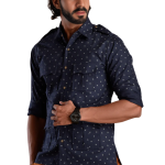 Men's Navy Blue Hunting Style Cotton Printed Shirt | Outdoor Adventure Wear